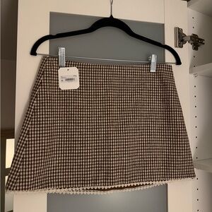 Brown Checkered Skirt with Lace Trim (Have matching top) Brand New.